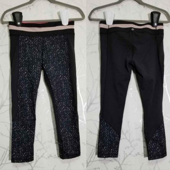 Lululemon Black Splatter Print Give Me QI Cropped Luon Leggings Pink Size 6 - Picture 3 of 8